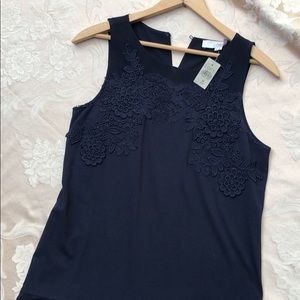 LOFT Navy Appliqué Sleeveless A-line Dress